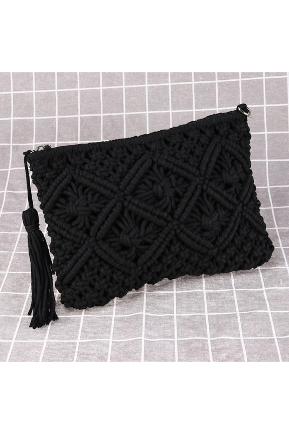 1Pack Portable Straw Purses for Women with Zipped Closure Black