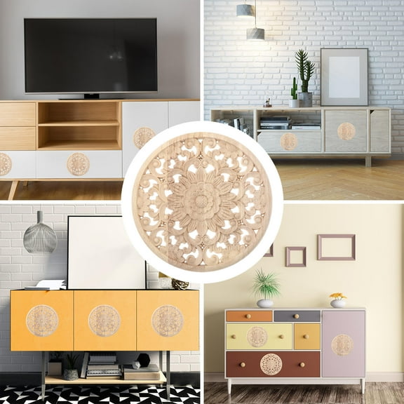 PBPBOX 1Pc Beige Wood Carving Furniture Applique for Cabinet Door Mirror Window Decoration