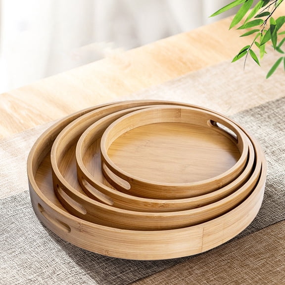 PBPBOX 1Pc Kitchen Counter Tray Bamboo Round Storage for Households