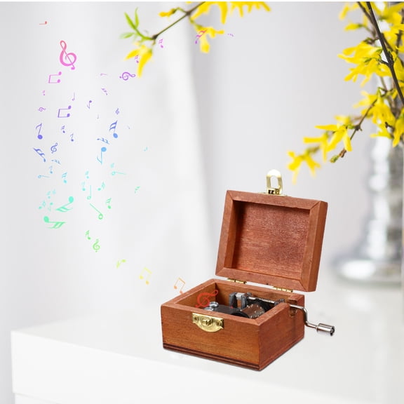 PBPBOX 1Pc Manual Clockwork Music Box Brown Wood with Metal Crank Clear Sound