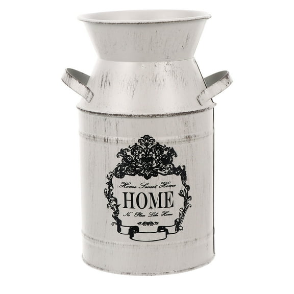 PBPBOX 1Pc Light Grey Iron Flower Container Retro Style Coffee Pot Decorative Bucket