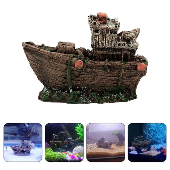 PBPBOX 1Pcs Resin Shipwreck Aquarium Decor for Fish Enthusiasts 7.5X2.5X5cm