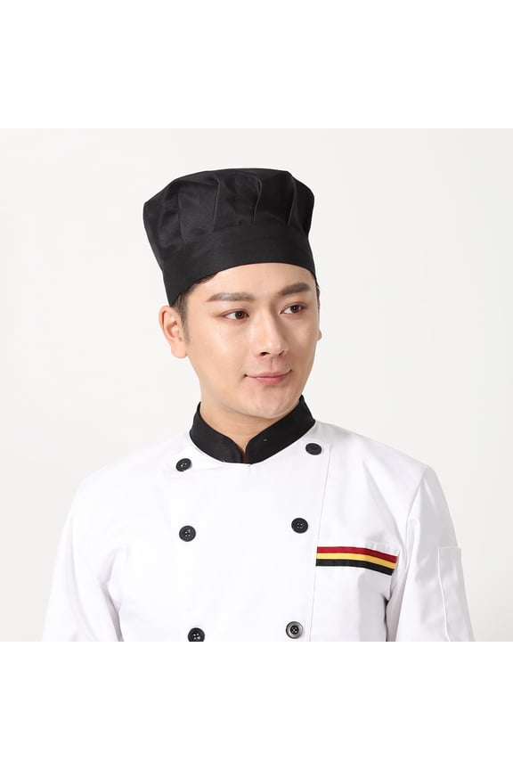 1Pc Black Mushroom Hat Chef Cap Soft Fabric Adjustable for Restaurant and Bakery