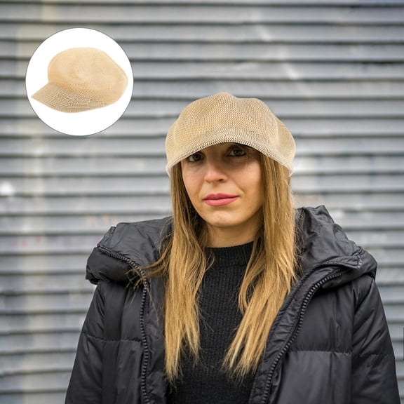 PBPBOX 1Set French Beret Hats for Women Vintage Khaki Straw Shading Beach Travel