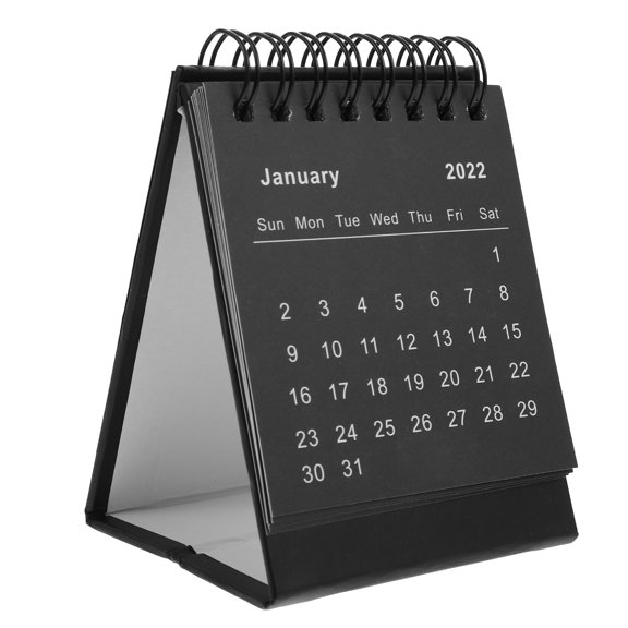 PBPBOX 1Pc Paper Desk Calendar 2022 Black Stylish Schedule Planner with Foldable Base for Desk Decoration