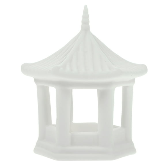 PBPBOX 1Set White Ceramic Pavilion Statue Design for Aquarium Decorations 7.1x6.2x5.5in