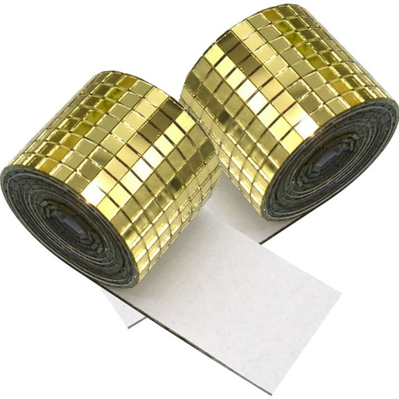 PBPBOX 2 Rolls of Decorative Mirror Tile Golden for Bedroom DIY Crafts