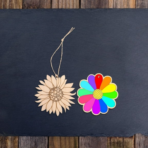 PBPBOX 20Pcs Khaki Sunflower Decorations Wooden Flower Shapes for Painting and DIY Crafts