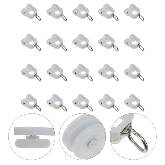 PBPBOX 20Pcs Simple White Curtain Hanging Rollers Smooth Rolling Curtain Track Wheels