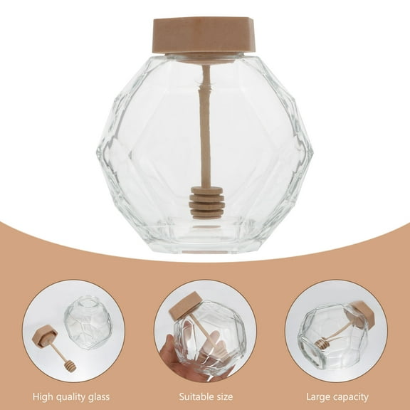 PBPBOX 2Pcs Transparent Honey Bottle Glass Honey Jar with Hexagonal Stylish Design