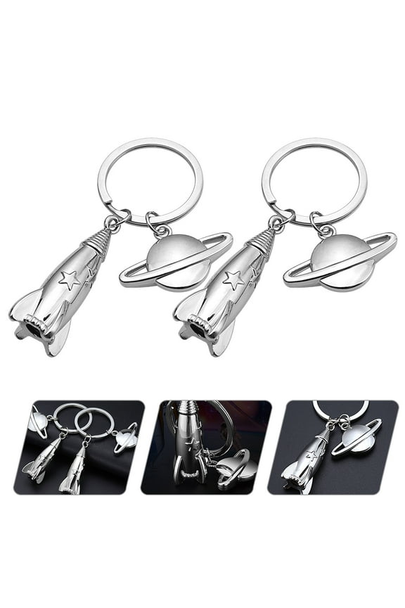 2Pack Space Theme Keyrings Zinc Alloy Decoration Key Chain for Anniversary
