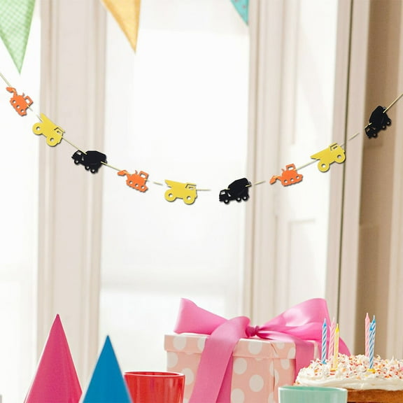 PBPBOX 2Pcs Construction Vehicle Theme Party Banner Hanging Ornament Assorted Colors
