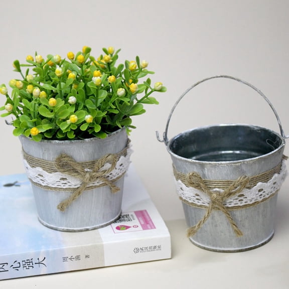 PBPBOX 2Pcs Floral Bucket in Cream White for Homeowners and Friends Decorative Use