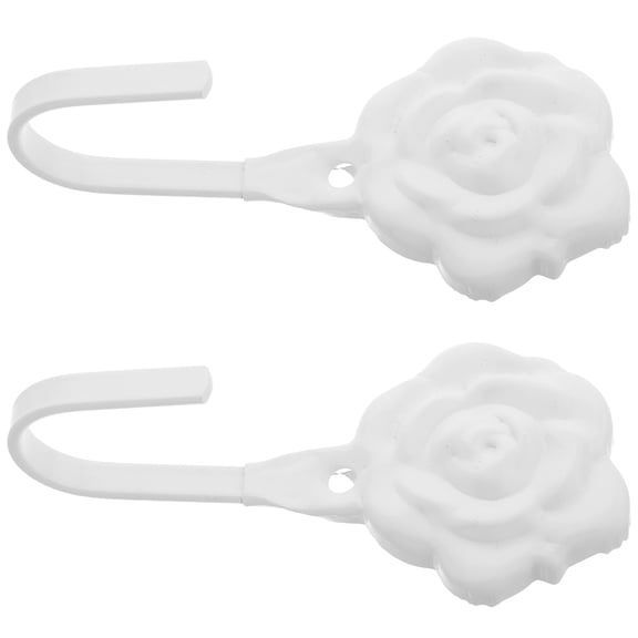 PBPBOX 2Pcs White Iron Flower Curtain Hooks for Wall Multipurpose Holders for Hats Scarves