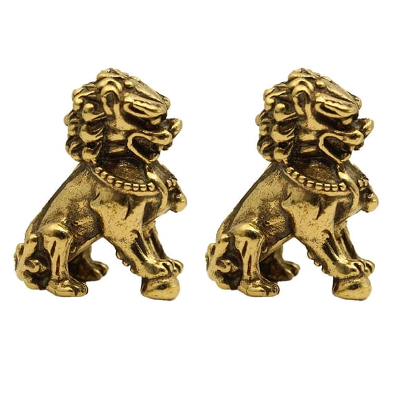PBPBOX 2Pcs Guardian Lion Sculpture Brass Good Fortune Bringer for Friends