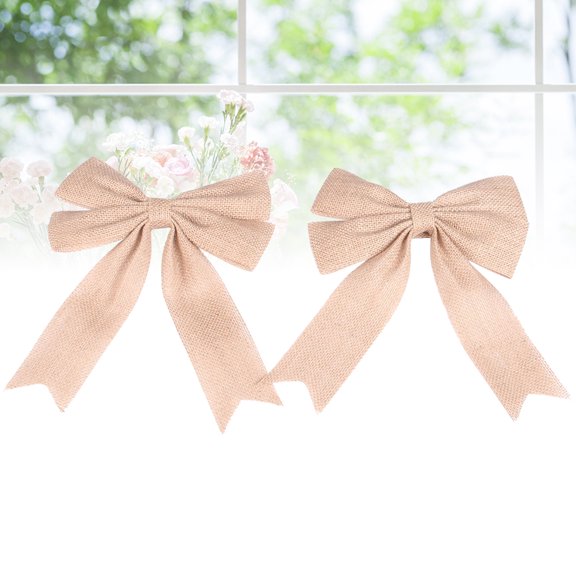 PBPBOX 2Pcs Wreath Bows Burlap Bowknot Beige Holiday Decorative Bows for Church Meetings