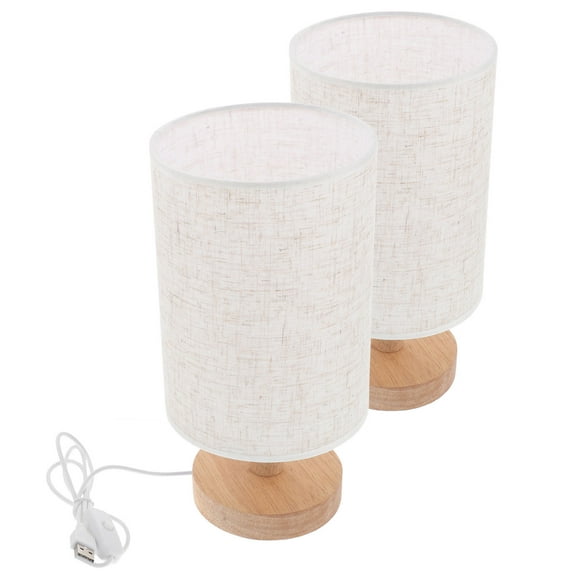 PBPBOX Retro Table Lamp Beige Wood Metal 2Pcs 9.8x5.1x5.1in