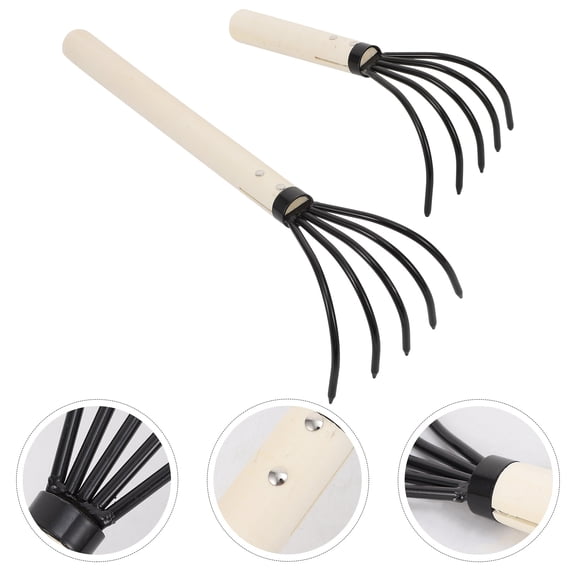 PBPBOX 2Pcs Professional Clam Rake Tool with High Carbon Steel Claw and Wooden Handle for Home Use