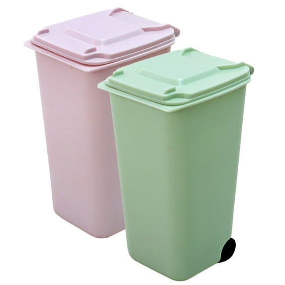 PBPBOX Back to School 2Pcs Small Trashcan with Lid Green Compact Shape for Office Travel