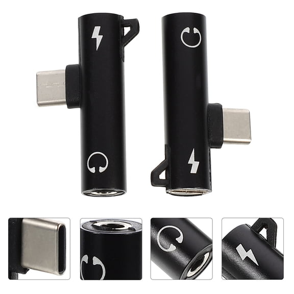 PBPBOX 2Pcs Type C Headphone Adapters for Phone Use Black Compact Charging and Audio Connector