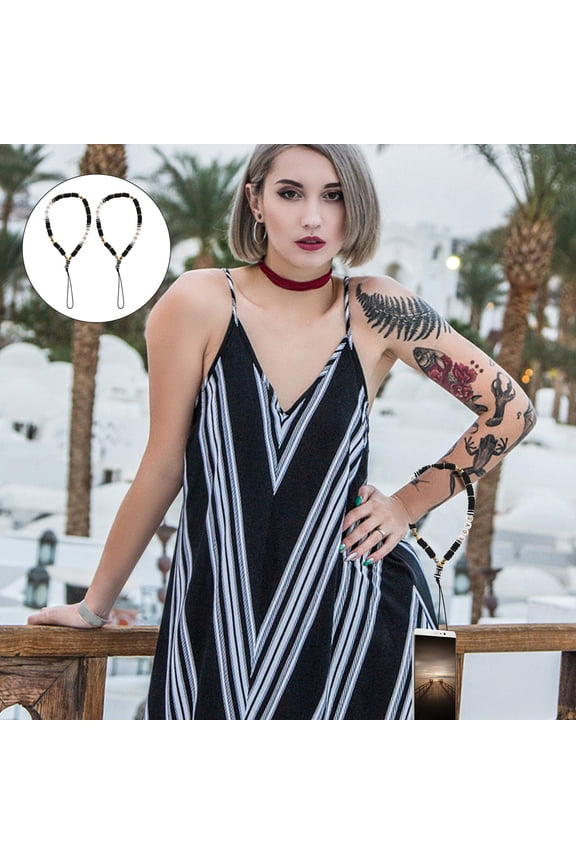 2Set Phone Keychain Strap Lanyard for Phone Black Polymer Clay Women Daily Use