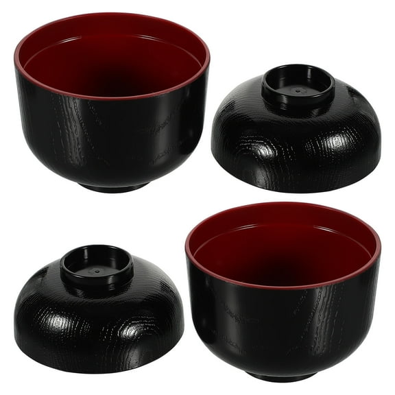 PBPBOX 2Pack Ramen Bowl with Lid Japanese Style Black Miso Soup Container for Adults Daily Use