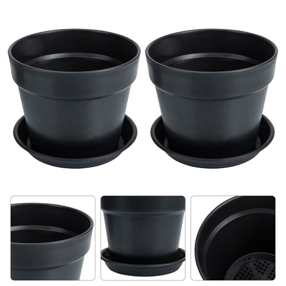 PBPBOX Indoor Flower Pots with Tray Plastic Round Containers for Floral Arrangements 2Sets