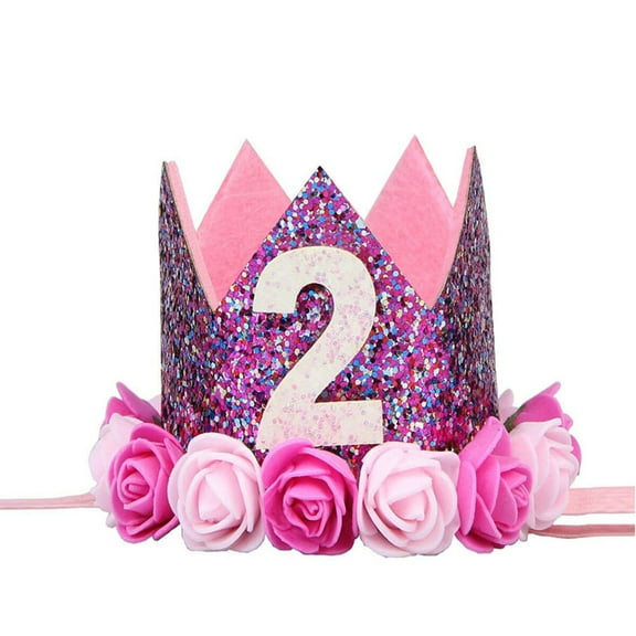 PBPBOX 2nd Birthday Themed Crown Tiara Crown Cloth Hair Decoration for Daily Hairstyle Decor 1 Set