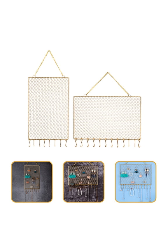 2Pcs Hanging Jewelry Organizer Wall Mounted Earring Display in Golden Color