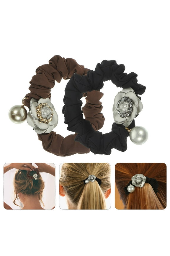2pcs Rhinestone Scrunchies for Women with Hair Ring for Beach Leisure
