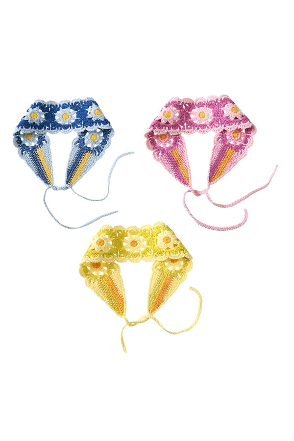 3Pack Crochet Hairband Adjustable Ties Non Slip Assorted Color Head Wrap for Women All Seasons