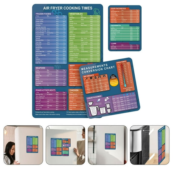 PBPBOX 3Pcs Air Fryer Cooking Times Chart Magnetic Decal Assorted Colors Practical Kitchen Sticker