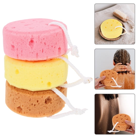 PBPBOX 3pcs Exfoliating Bath Scrubber Sponge Shower Balls Yellow Sponge Bubble Generating Travel