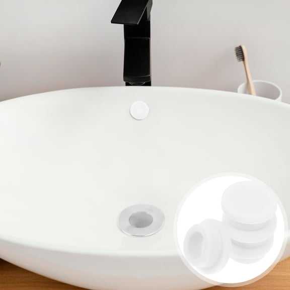 PBPBOX 4Pcs White Sink Overflow Hole Cover Rubber Cap for Drain Protection