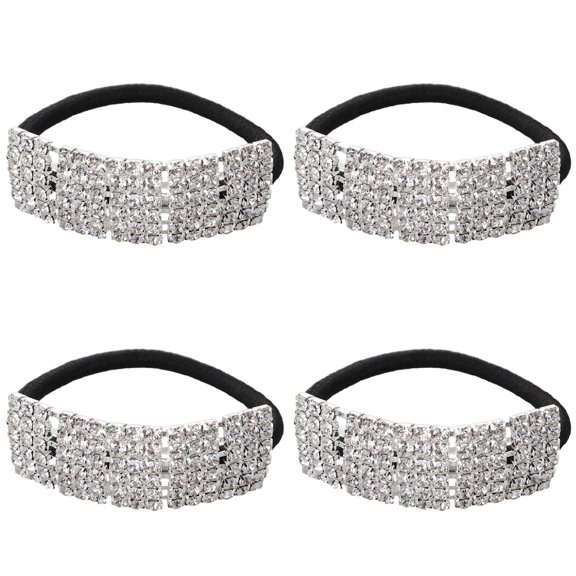 PBPBOX Elastic Hair Tie Plated Silver No Crease Ribbon Ponytail Holder for Hair Decoration 4Pcs