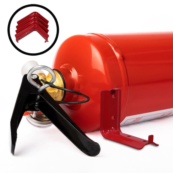 PBPBOX 4 Set Fire Extinguisher Hook Red Powder Coated Metal Dual Head Design For General Users