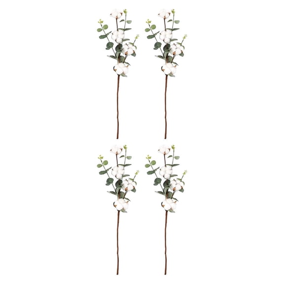 PBPBOX 4Pcs Flower Arranging Plants Artificial Cotton Stems Fabric Table Floral Arrangement for Indoor Use