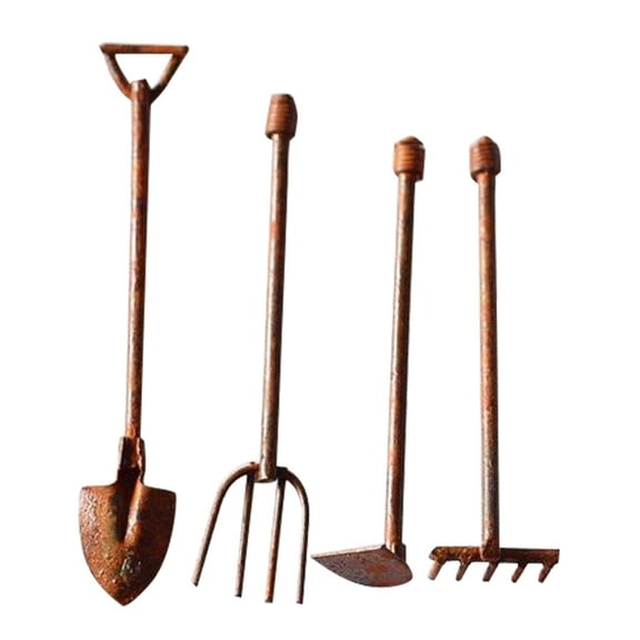 PBPBOX Indoor Garden Tools Miniature Garden Tools Brown 4Pcs for Small Spaces