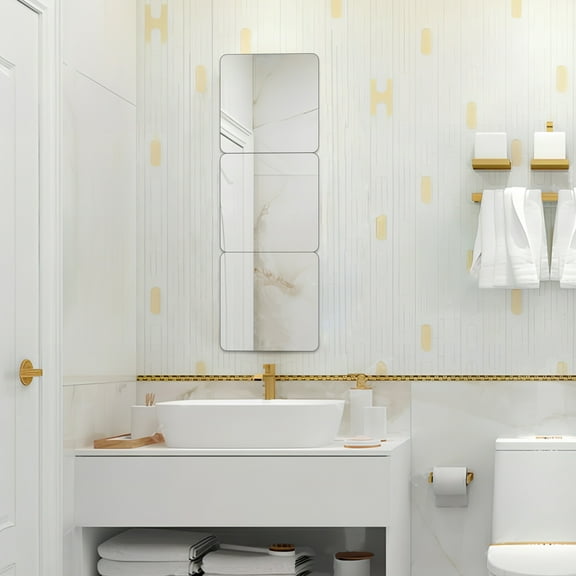 PBPBOX 4Pcs Self Adhesive Mirror Tiles Acrylic Square Decorative Functional Bathroom Wall Mirror 7.86X7.86X0.04In