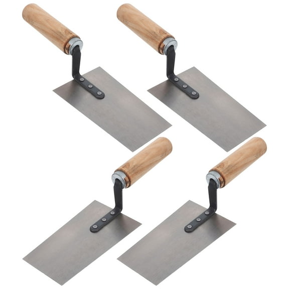 PBPBOX 4Pcs Masonry Trowel Set Multi Color Stainless Steel Blades with Comfortable Wooden Handle