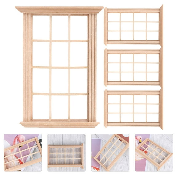 PBPBOX 4pcs Miniature Window Door Decoration Wood for Dollhouse Decor