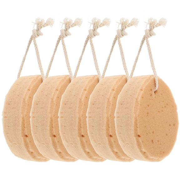 PBPBOX 5Pcs Brown Artificial Bath Sponge with Hanging Rope for Home and Travel Use