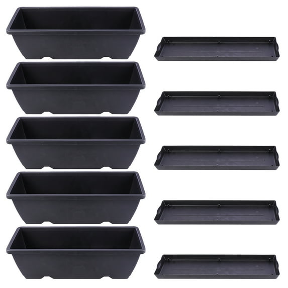 PBPBOX 5Sets Black Plastic Flower Pots for Indoor and Outdoor Plants Durable Planter