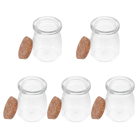 PBPBOX 5Pcs Clear Cork Glass Bottles Pudding Shape Transparent Drift Jars for Decorative Storage