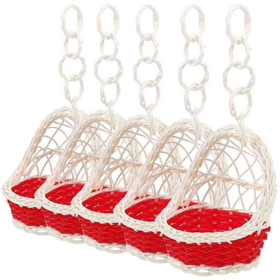 PBPBOX 5Pcs Small Red Handmade Woven Basket Portable Storage Container for Home Hanging Decoration