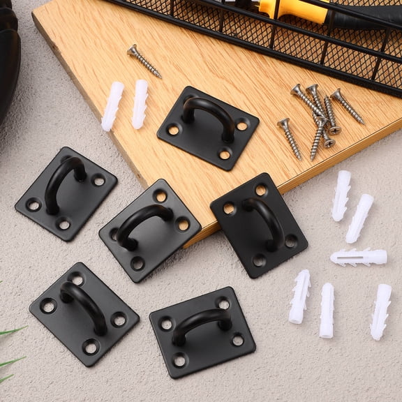 PBPBOX 6Pcs Black Heavy Duty Ceiling Hooks Stainless Steel Pad Eye Hooks for Hanging Lights and Wreaths