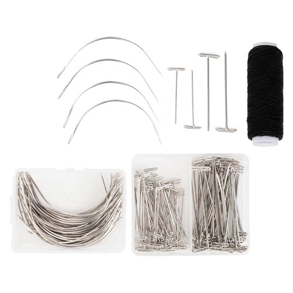 PBPBOX 61Pcs Silver T Shaped Sewing Needle Set for Professionals Fixing Wigs in DIY Hair Extensions