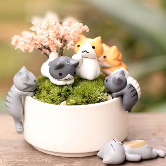 PBPBOX 6PCS Miniature Design Resin Figurines Mini Cats Decoration Assorted Color Micro Landscape Home Decor