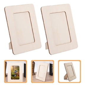 PBPBOX 6Pcs Paintable Wooden Frames for DIY Crafts Khaki Wood Photo Frames with Stand