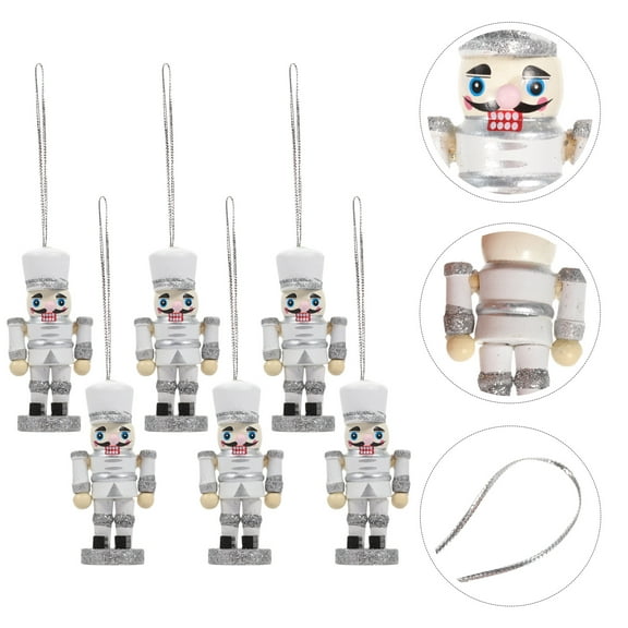 PBPBOX 6pcs Nutcracker Decorations Wooden Table Decor Silver